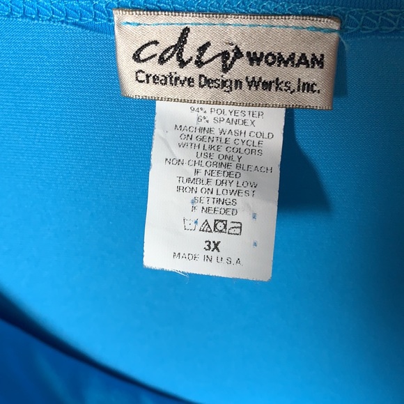 Creative Design Works Inc. sky blue draping cowl neck 3/4 sleeve Silky blouse 3X - Picture 5 of 6